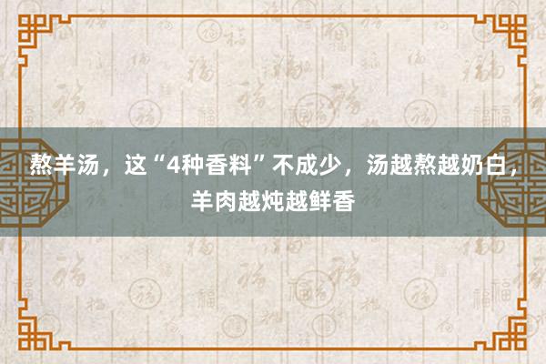 熬羊汤，这“4种香料”不成少，汤越熬越奶白，羊肉越炖越鲜香